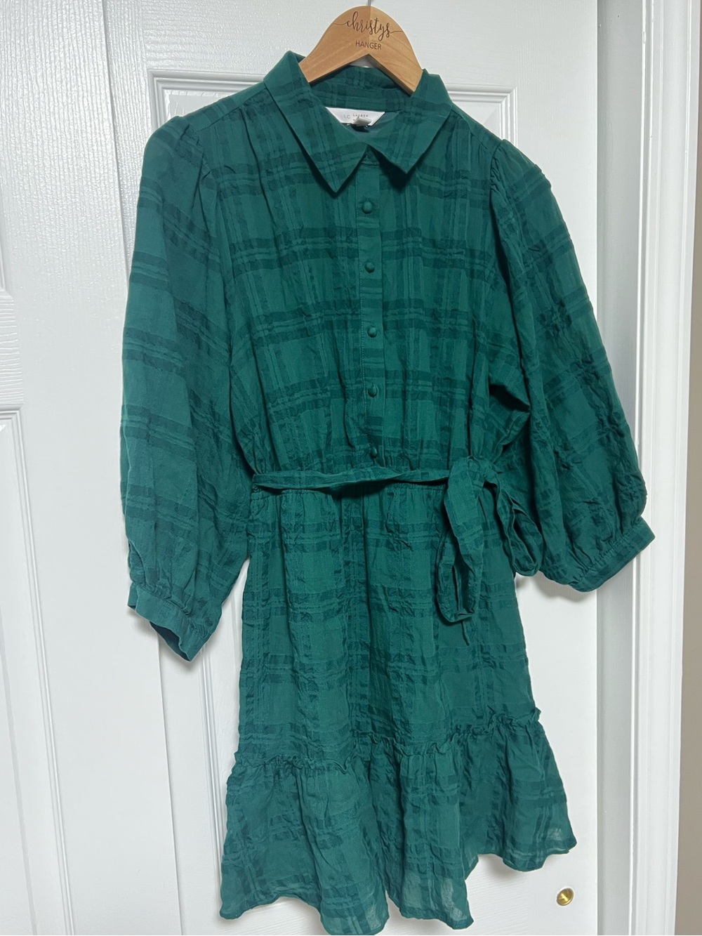 LC Lauren Conrad Green Plaid Mini Shirt Dress M - Picture 2 of 8